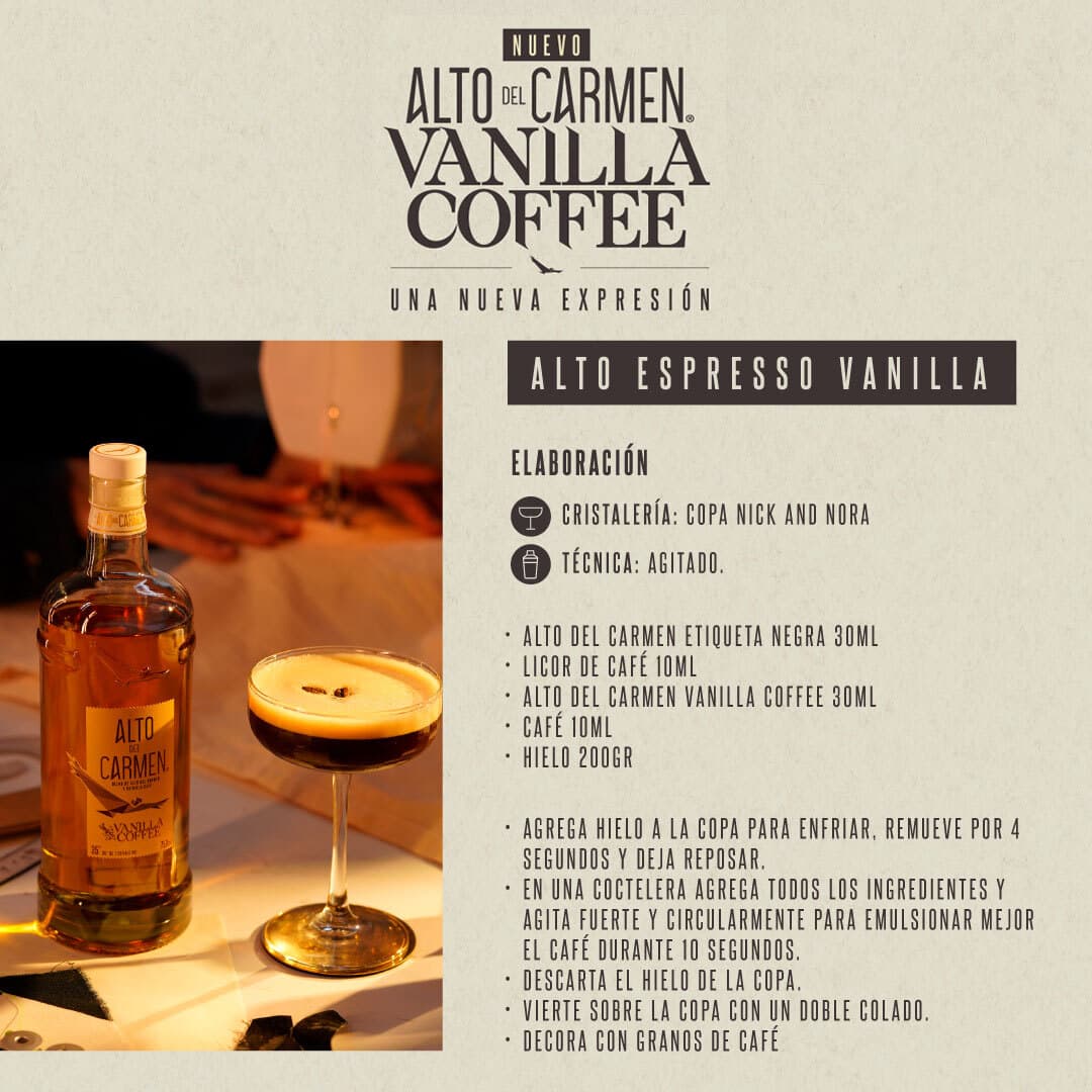 Pack Alto Vainilla Coffee + Vaso + Kahlua: Pisco Alto del Carmen Vainilla Coffee 35° 750cc + Licor Kahlua 750cc 16° alc + Vaso Vidrio Toledo Alto del Carmen_2