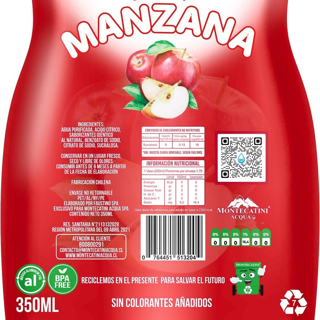 12x Agua Purificada Montecatini Sabor Manzana 350cc_2