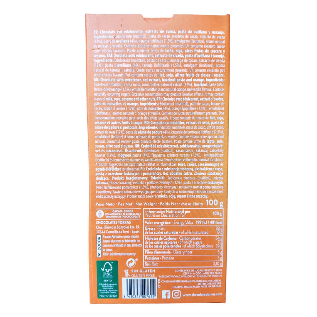 Chocolate Torras Vegano Leche de Avena y Naranja 100 grs_2