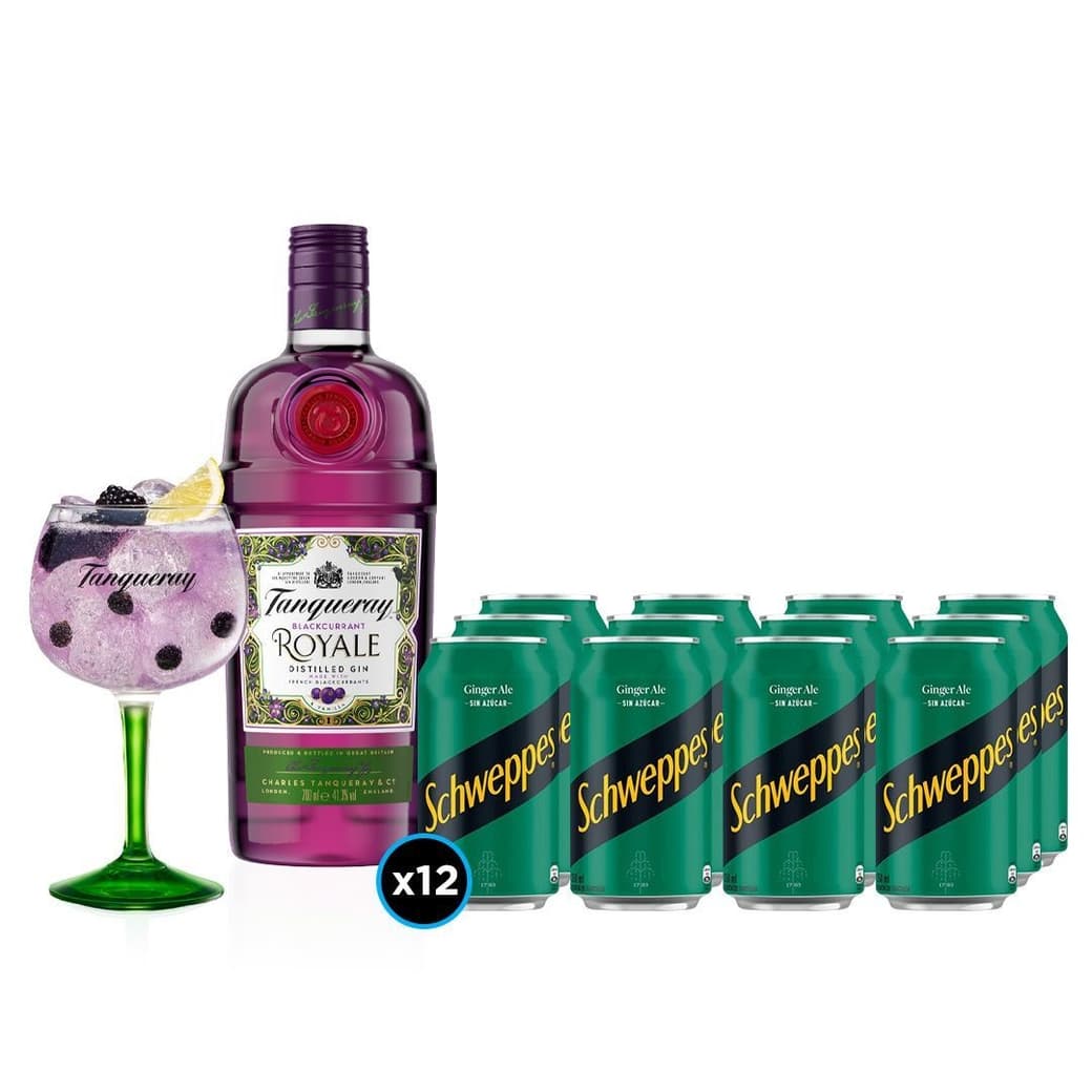 Gin Tanqueray Royale 700cc + Copón Tanqueray + 12x Bebida Schweppes Ginger Ale Sin Azúcar 350cc_1
