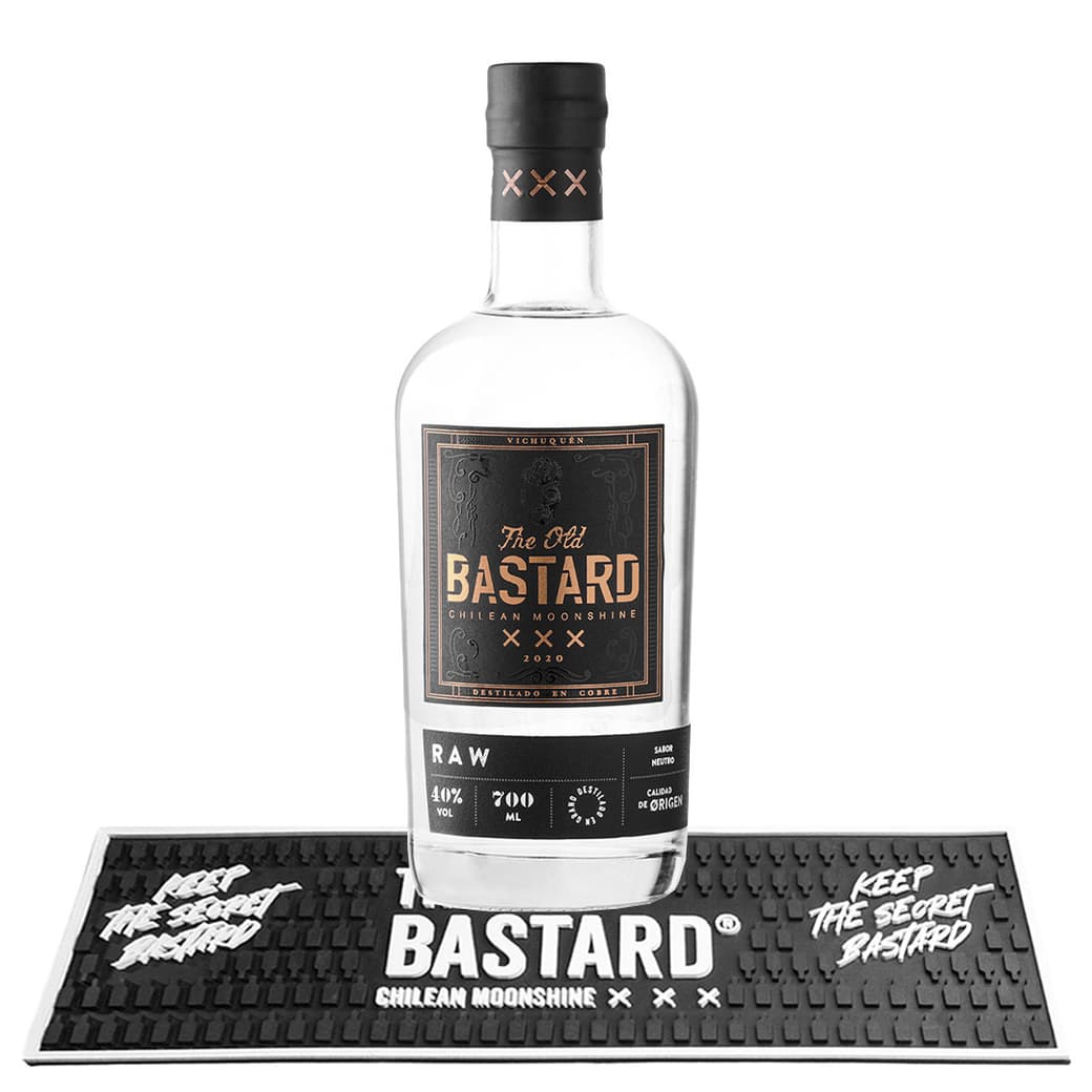 PACK BAR BASTARD N°1: 1x Whisky The Old Bastard Chilean Moonshine Raw 700cc + 1x Barmat _1