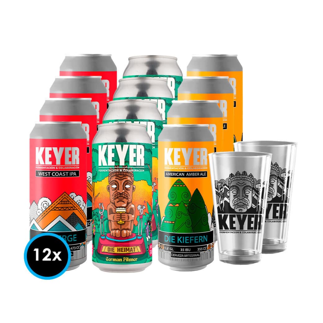 KIT KEYER N°1: 12x Variedades de la Cervecería Artesanal Keyer + 2 Vasos Cerveceros Keyer_1