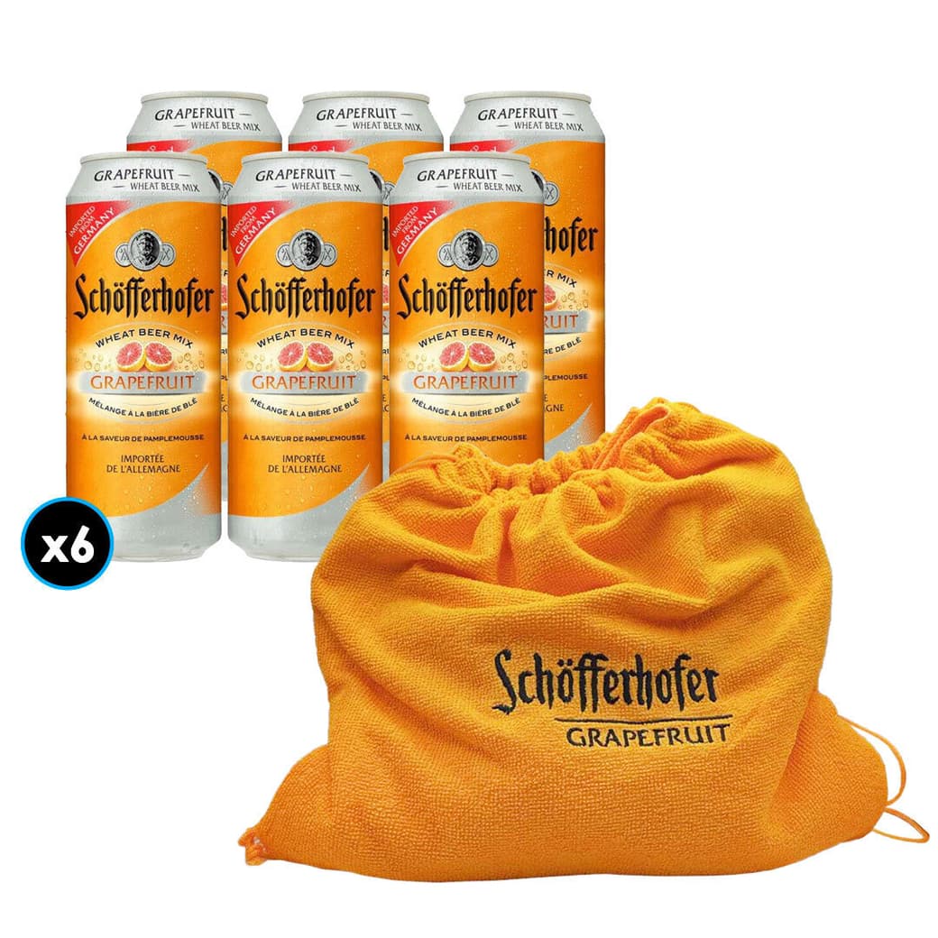 PACK SCHOFFER N°2: 6x Cerveza Pomelo Schofferhofer en Lata 500cc + 1x Toalla Schofferhofer_1