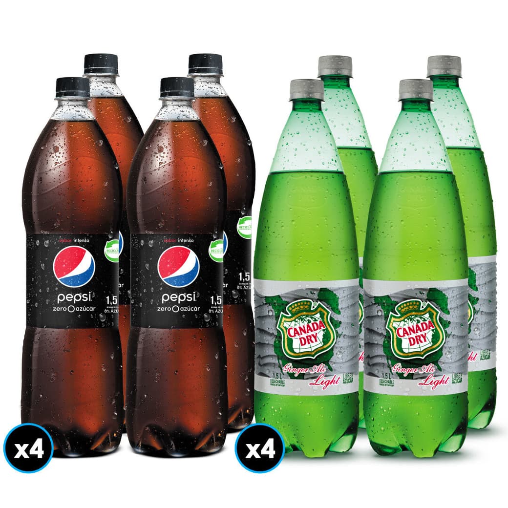 PACK PEPSI - CANADA DRY N°4: 4x Bebida Pepsi Zero 1,5lt + 4x Bebida Canada Dry Ginger Ale Light 1,5lt_1