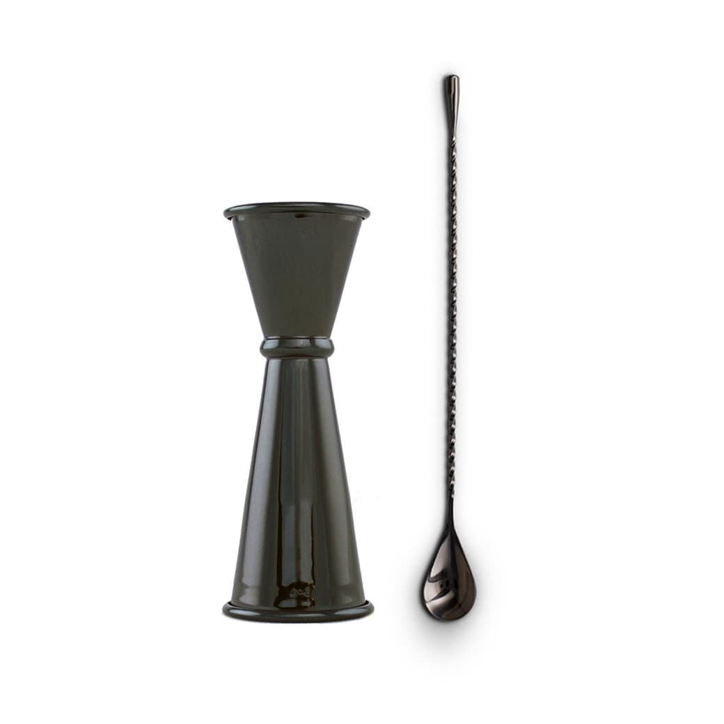 Cocktail Set Negro Go Barman: Cucharilla + Medidor Japonés_1