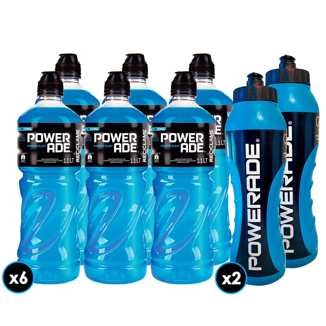 PACK POWER N°7: 6x Bebida Isotónica Powerade Frozen Blast 1.1 Litros + 2x Caramayolas _1