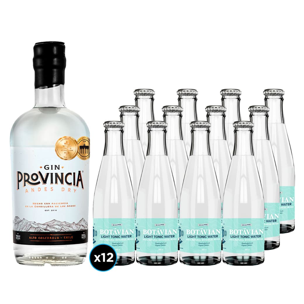 PACK PROVINCIA + BOTÁVIAN N°2: Gin Provincia Andes Dry 700cc + 12x Botávian Light Tonic Water 200cc_1