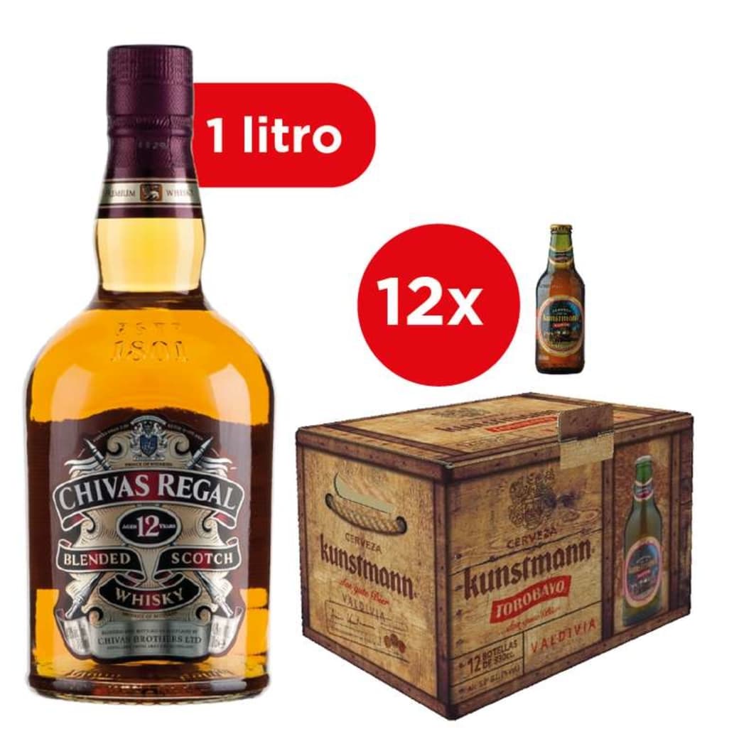 Chivas Regal 12 Años 1 Litro + 12x Cerveza Kunstmann Torobayo 330cc_1