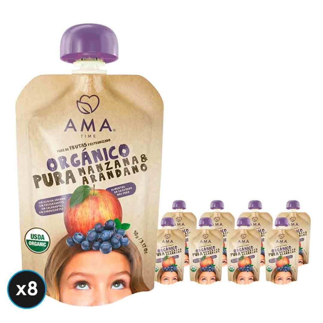 8x Puré Orgánico Ama Manzana-Arándano 90 gramos_1