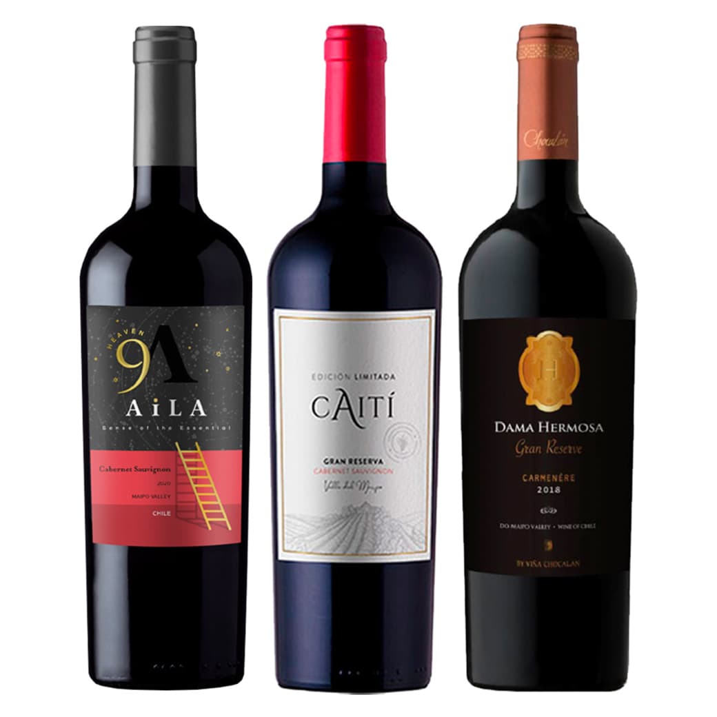 BOOZ CHOICE Nº7 (Gran Reserva): 1x Vino Aila Heaven Gran Reserva Cabernet Sauvignon 750cc + 1x Vino Caiti Gran Reserva Cabernet Sauvignon 750cc + 1x Vino Chocalan Dama Hermosa Gran Reserva Carmenere 750cc_1