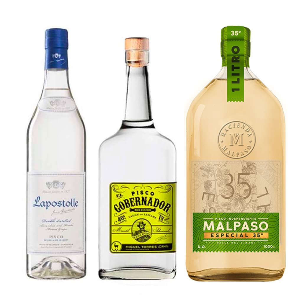 PACK PISCOS Nº3: Piscos Lapostolle 750cc + El Gobernador 750cc + Mal Paso 1 Litro_1