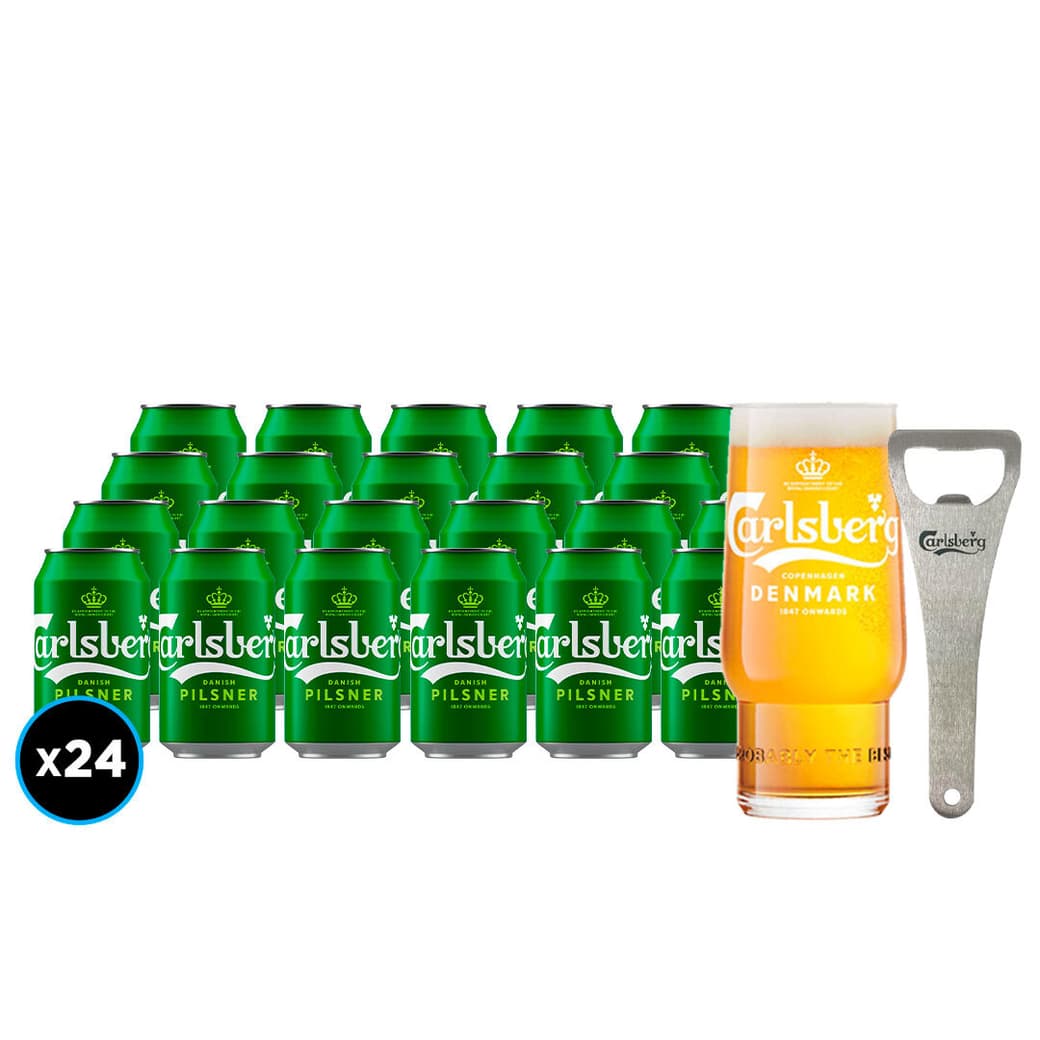 PACK CARLSBERG N°4: 24x Cerveza Carlsberg Lata 330cc + Vaso Carlsberg + Destapador Carlsberg_1