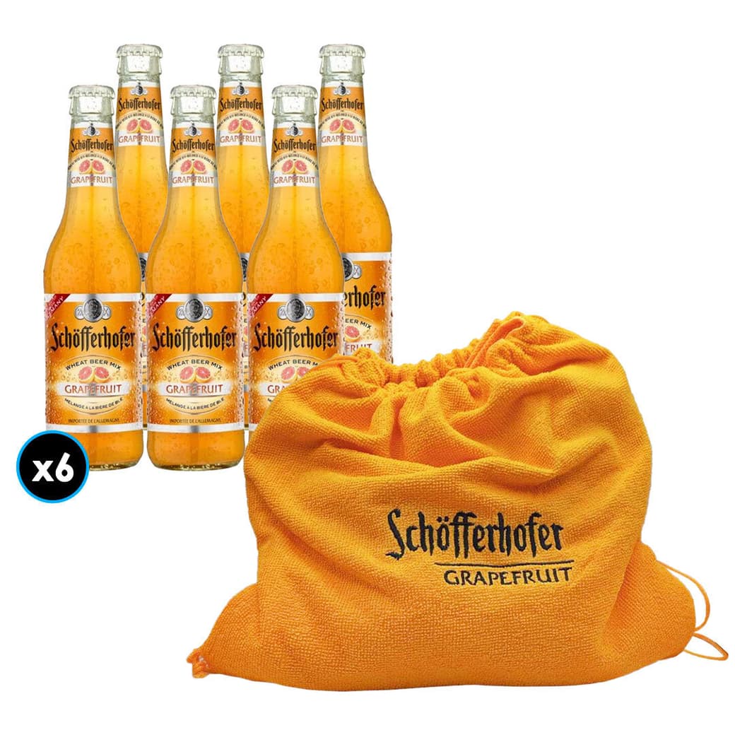 PACK SCHOFFER N°3: 6X Cerveza Schofferhofer Pomelo Botella 330cc + 1x Toalla Schofferhofer_1