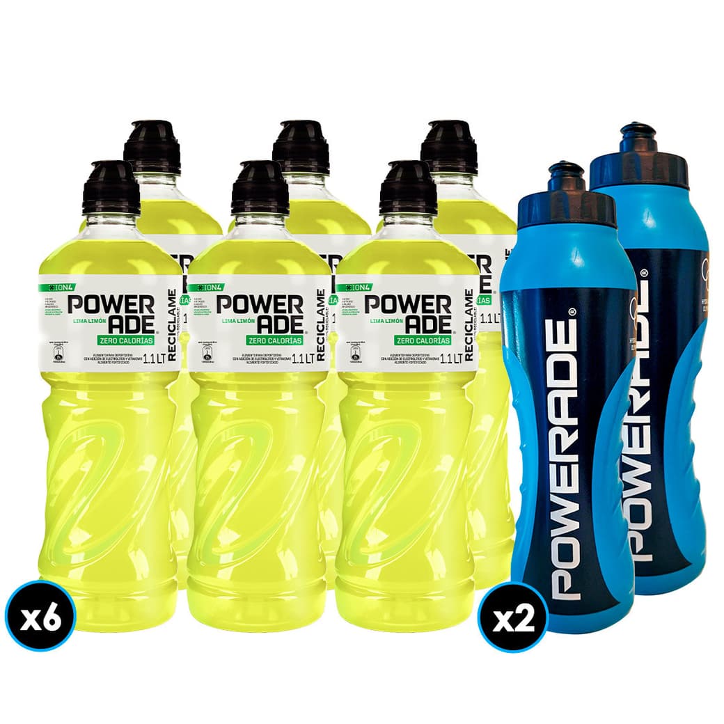 PACK POWER N°3: 6x Bebida Isotónica Powerade Lima Limón Zero 1.1 Litros + 2x Caramayolas _1