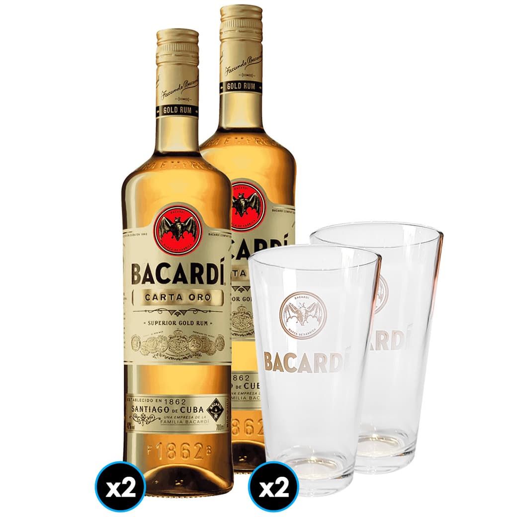 PACK BACARDI N°2: 2x Ron Bacardi Carta Oro 750cc + 2x Vaso_1