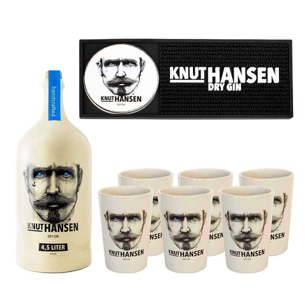 GRAND MASTER PACK KNUT HANSEN Nº1: 1x Knut Hansen Dry Gin 4.5 Lts 42º alc. + 6x Vaso Knut Hansen + 1x Barmat Knut Hansen_1