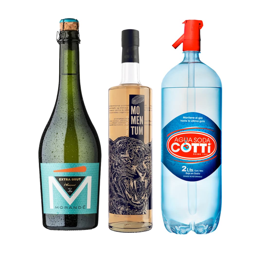 PACK SPRITZ PERFECTO (MOMENTUM - MORANDE): 1x Licor Momentum + 2x Espumante Morande Extra Brut Charmat 750cc + 1x Agua Soda Cotti 2 Litros_1