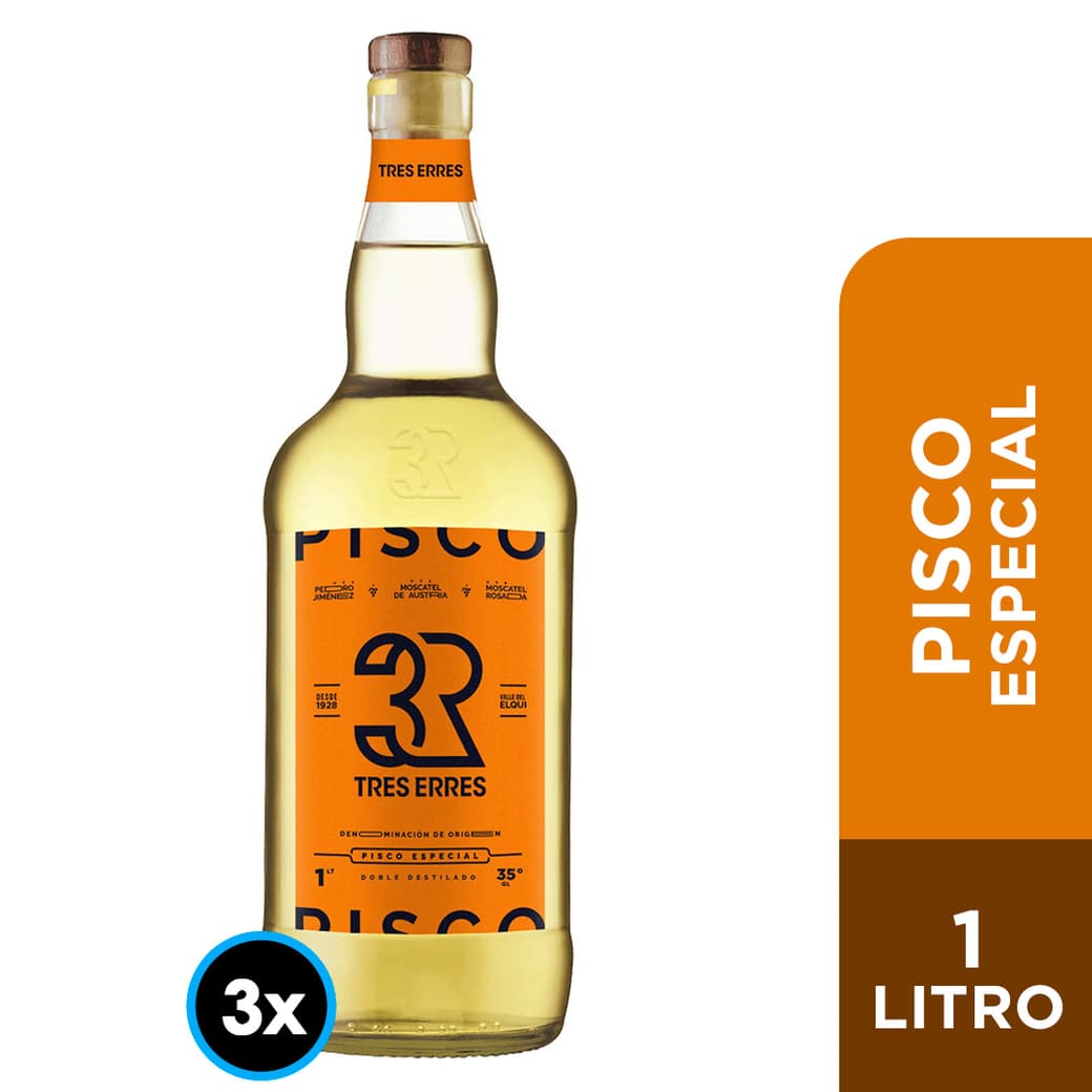 Pack Tres Erres 35° N°7: 3x Pisco Tres Erres 1 Litro 35° alc._1