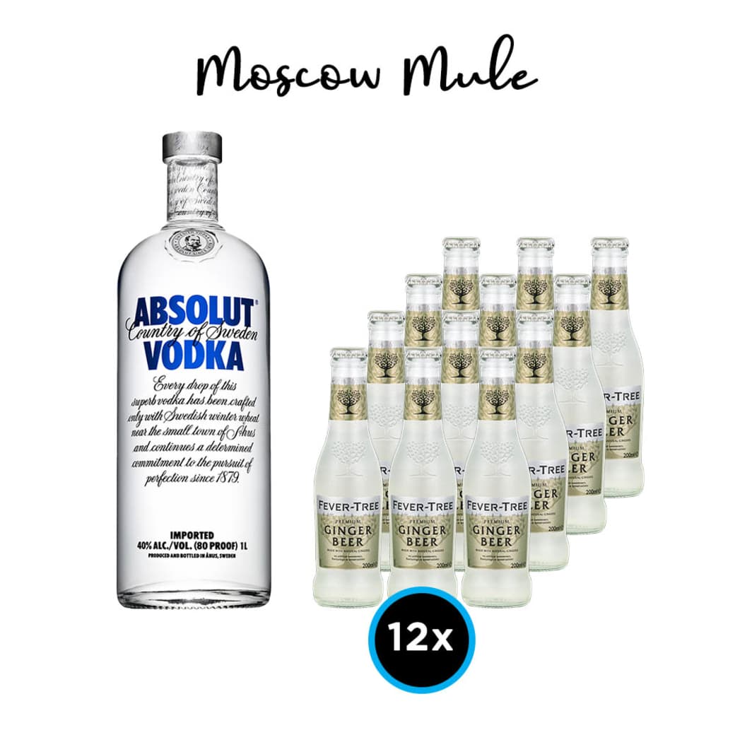 Pack Moscow Mule: 1x Vodka Absolut Blue 750cc + 12x Fever Tree Ginger Beer 200cc_1