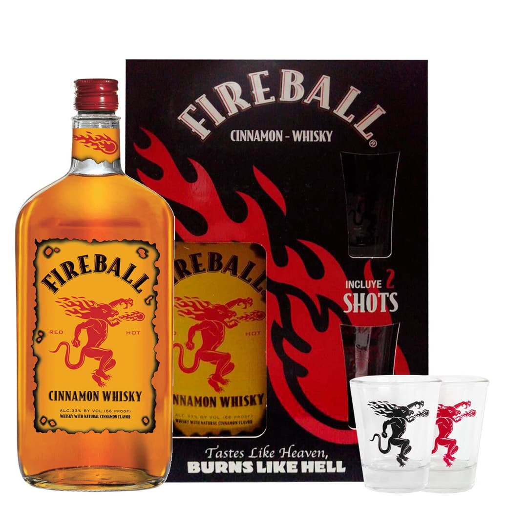 KIT FIREBALL: Whisky Fireball 750cc + 2 Vasos Fireball Shot_1