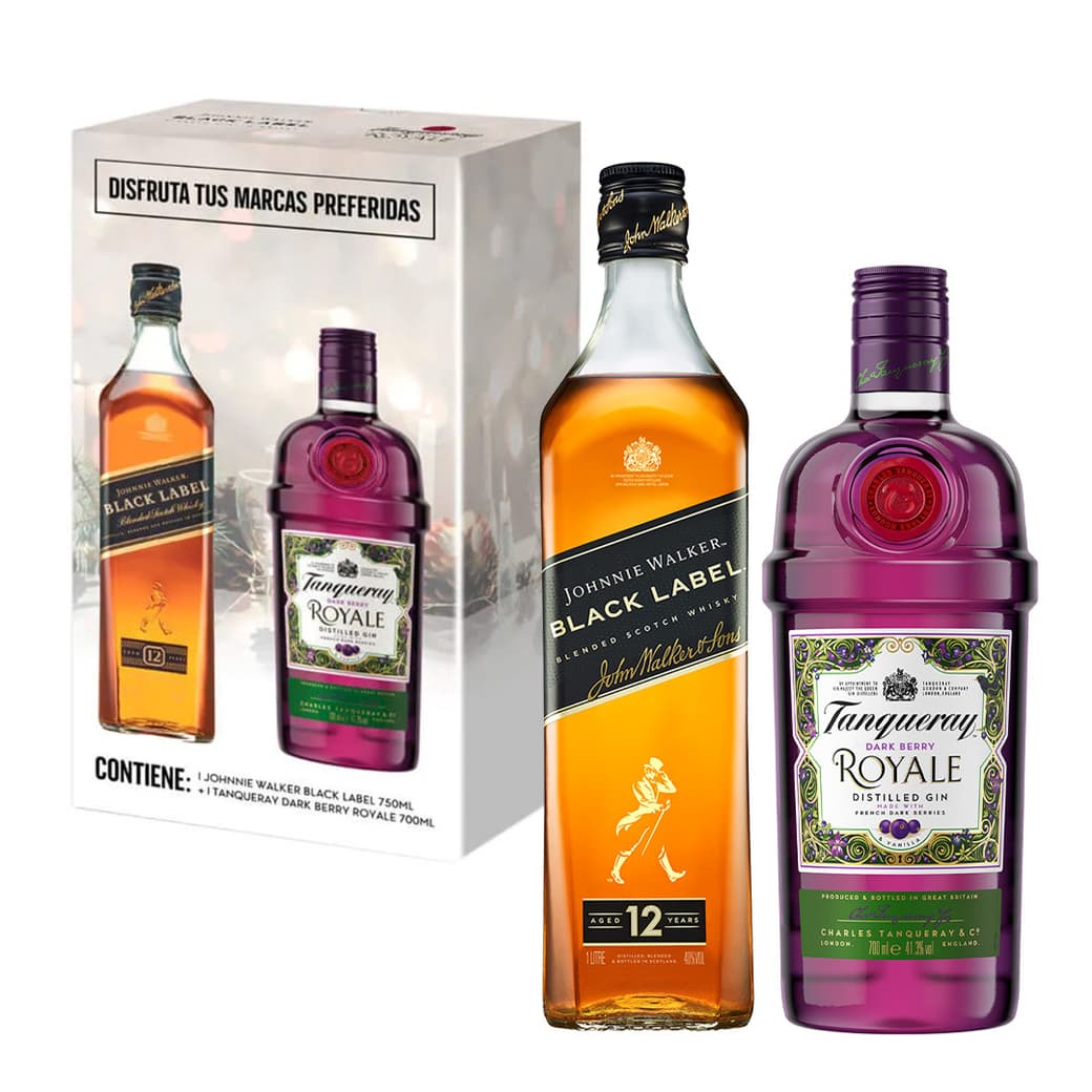 KIT JOHNNIE WALKER BLACK + TANQUERAY ROYALE: 1x Whisky Johnnie Walker Black Label 750cc 40º alc. + 1x Gin Tanqueray Royale 700cc_1