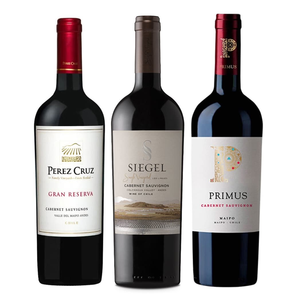 BLACK TRIO N°12: Vino Perez Cruz Gran Reserva Cabernet Sauvignon 750cc + Vino Primus Cabernet Sauvignon Orgánico 750cc + Vino Siegel Single Vineyard Cabernet Sauvignon 750cc_1