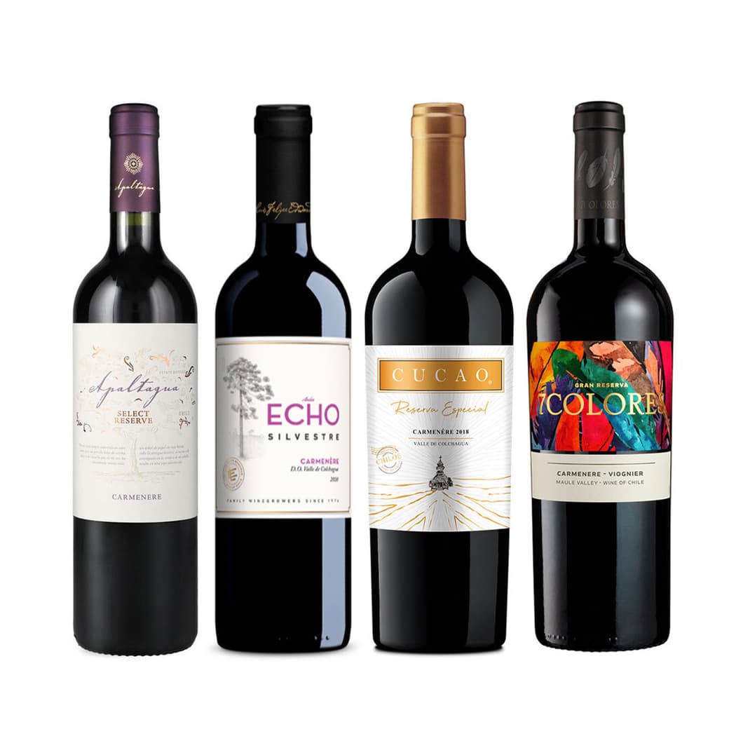 BLACK WINE PACK N°10: Vino Apaltagua Select Reserve Carmenere 750cc + Vino Echo Silvestre Carmenere 750cc + Vino Cucao Reserva Especial Carmenere 750cc + Vino 7 Colores Gran Reserva Carmenere 750cc_1