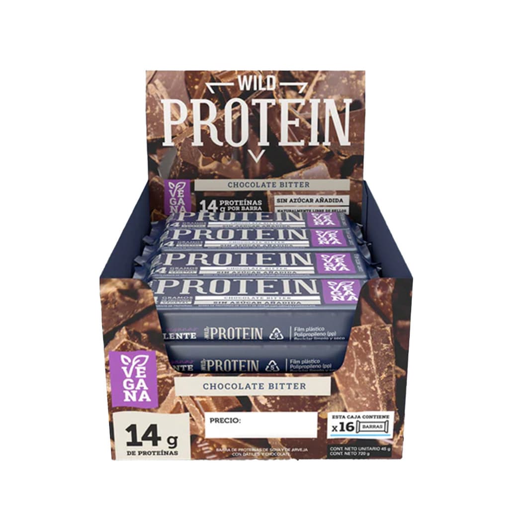 Barritas Protein Wild Foods Vegana Chocolate Bitter 16 Unidades _1
