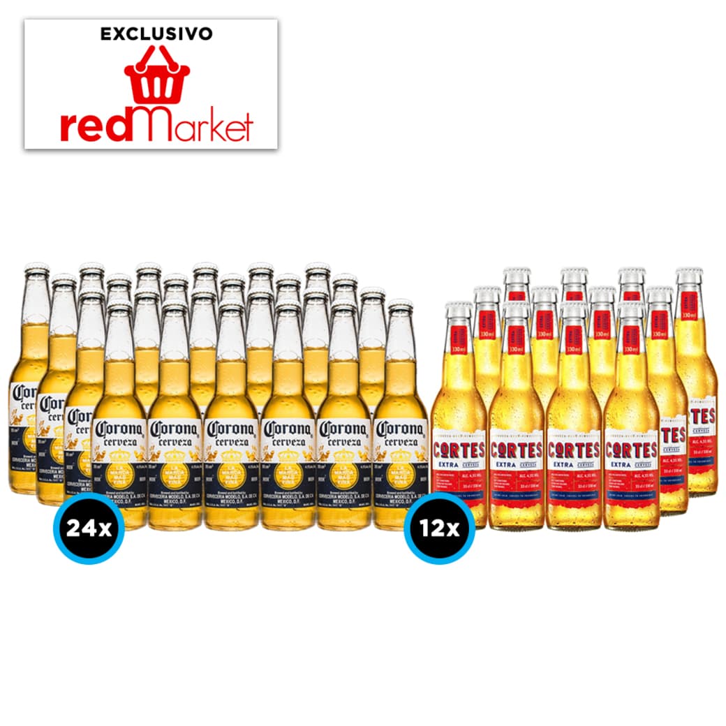 [RED MARKET] EXTRABEER PACK: 12x Cerveza Cortes Extra en Botellas de 330cc + 24x Cerveza Corona Extra en Botellas de 355cc_1