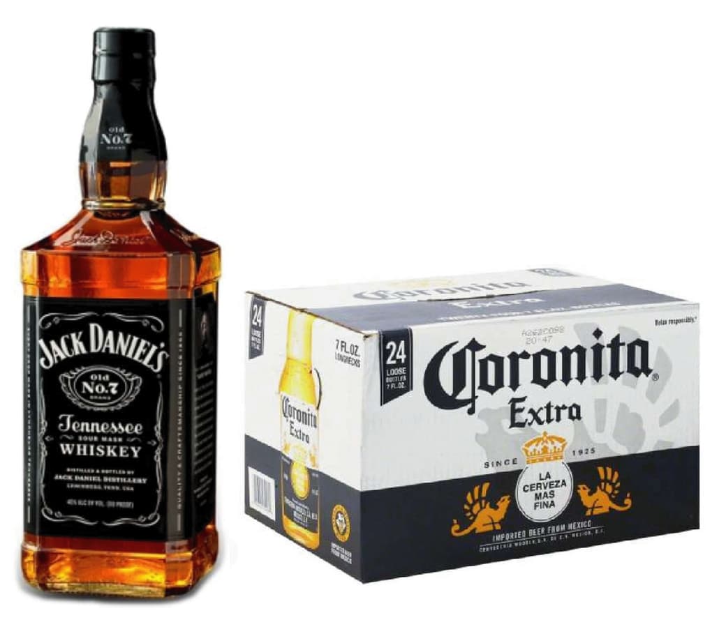 PACK JACK CORONITAS: Whiskey Jack Daniels Old N7 750cc + 24x Coronitas Extra Botellas 207cc_1