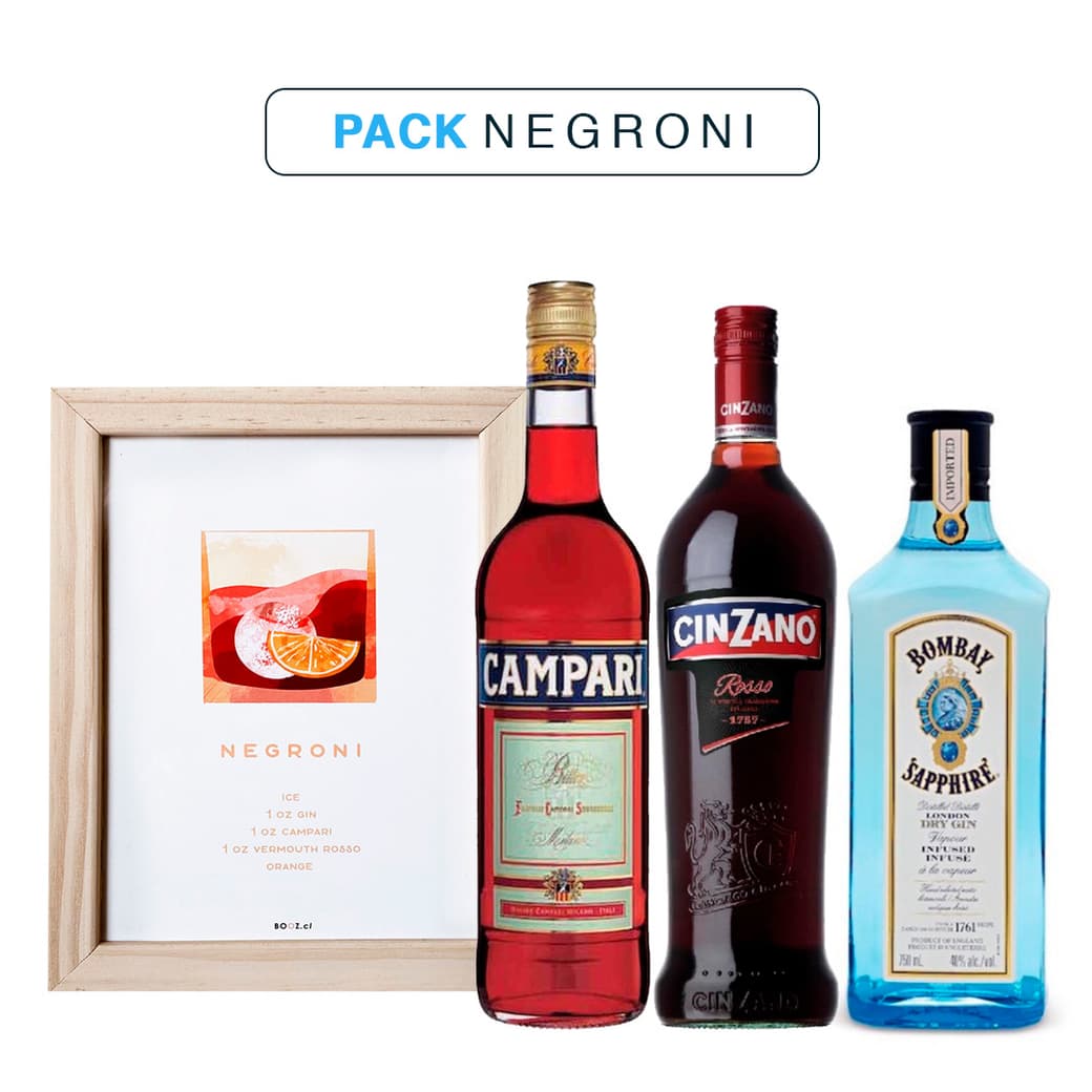 Negroni: Cuadro Negroni + Campari Bitter 750cc + Vermouth Cinzano Rosso 1000cc + Gin Bombay Sapphire 750cc 40º alc._1