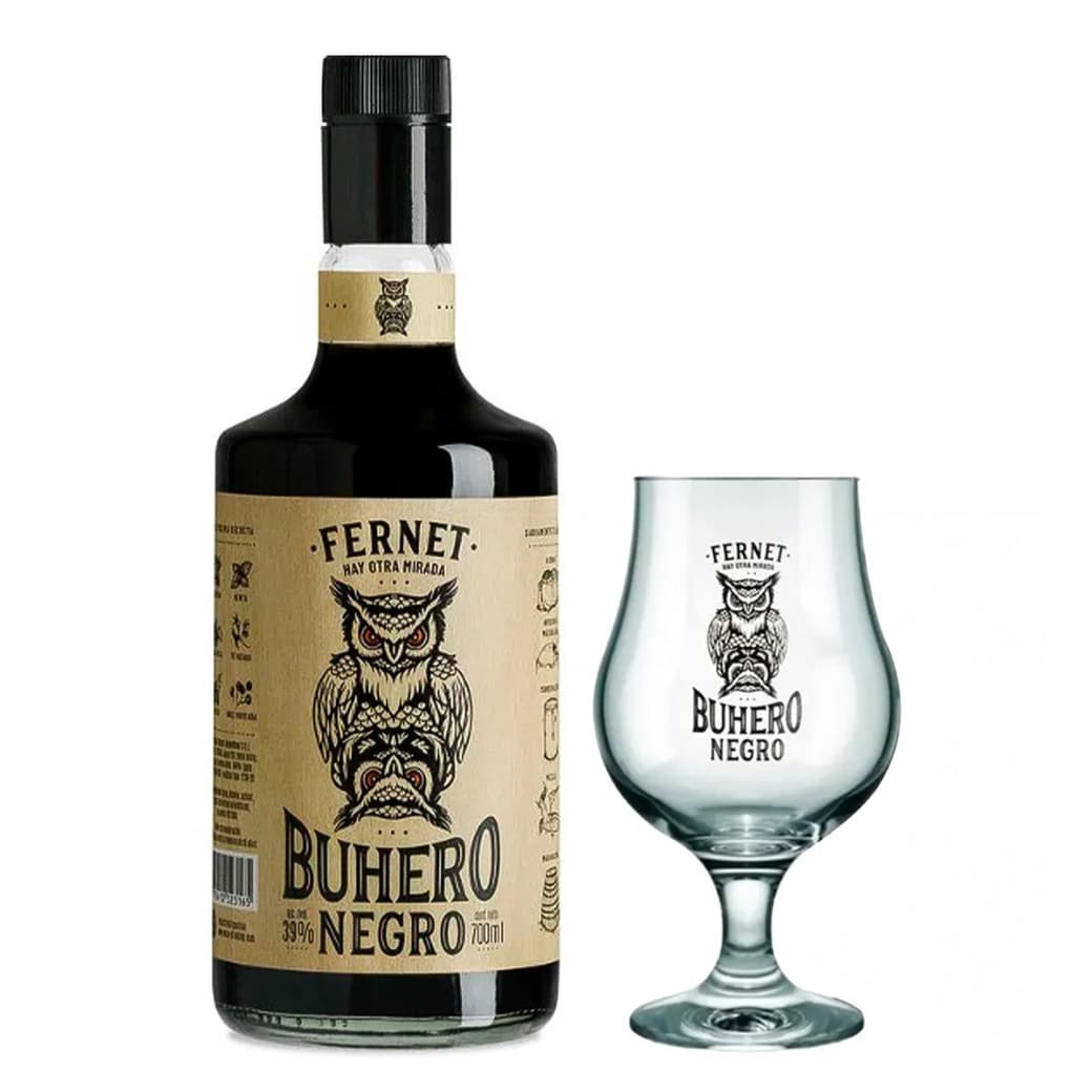 PACK BUHERO: 1x Fernet Buhero Negro 39°alc. 700cc + 1x Copa Buhero Negro_1