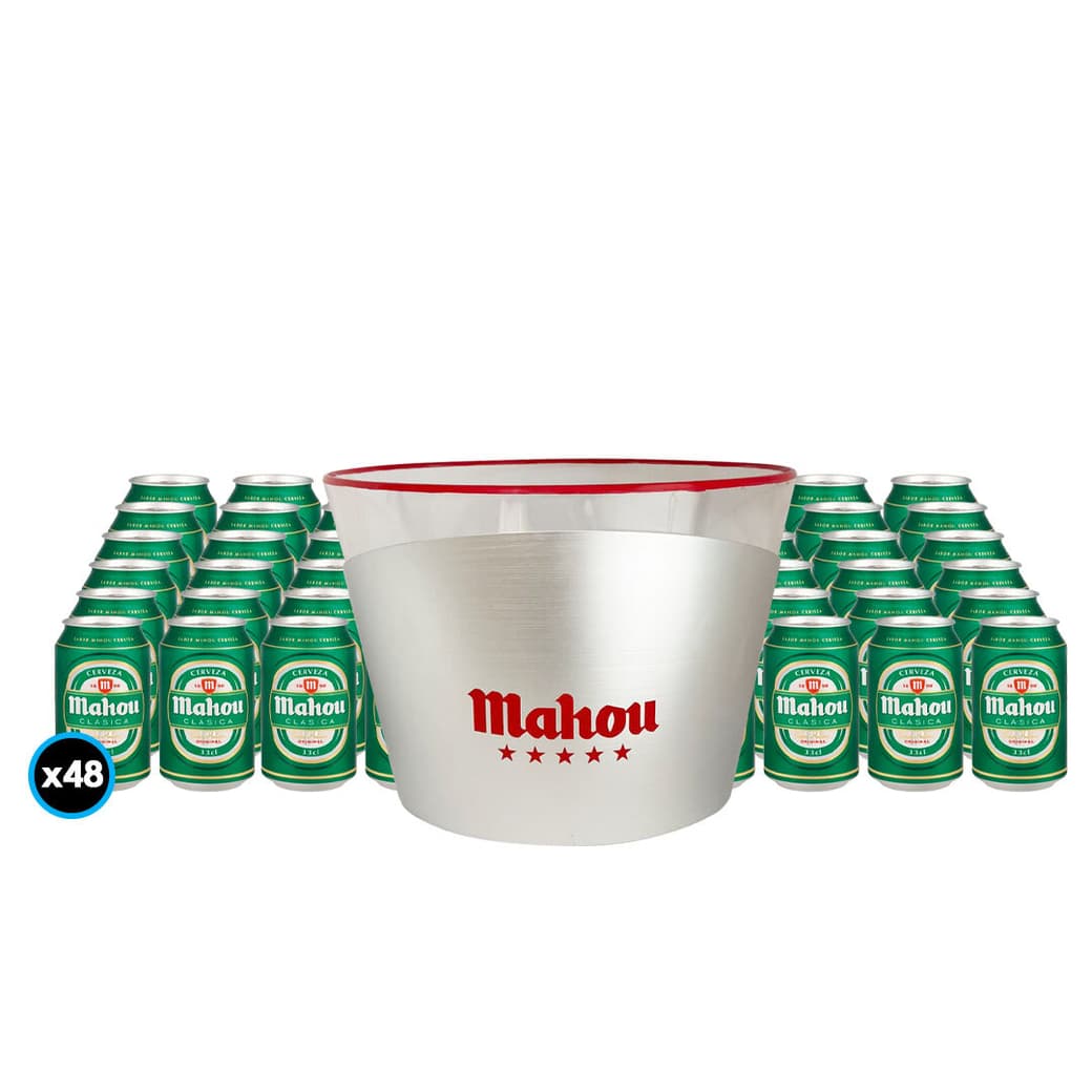 48x Cerveza Mahou Clásica en Lata 330cc + Hielera Premium_1