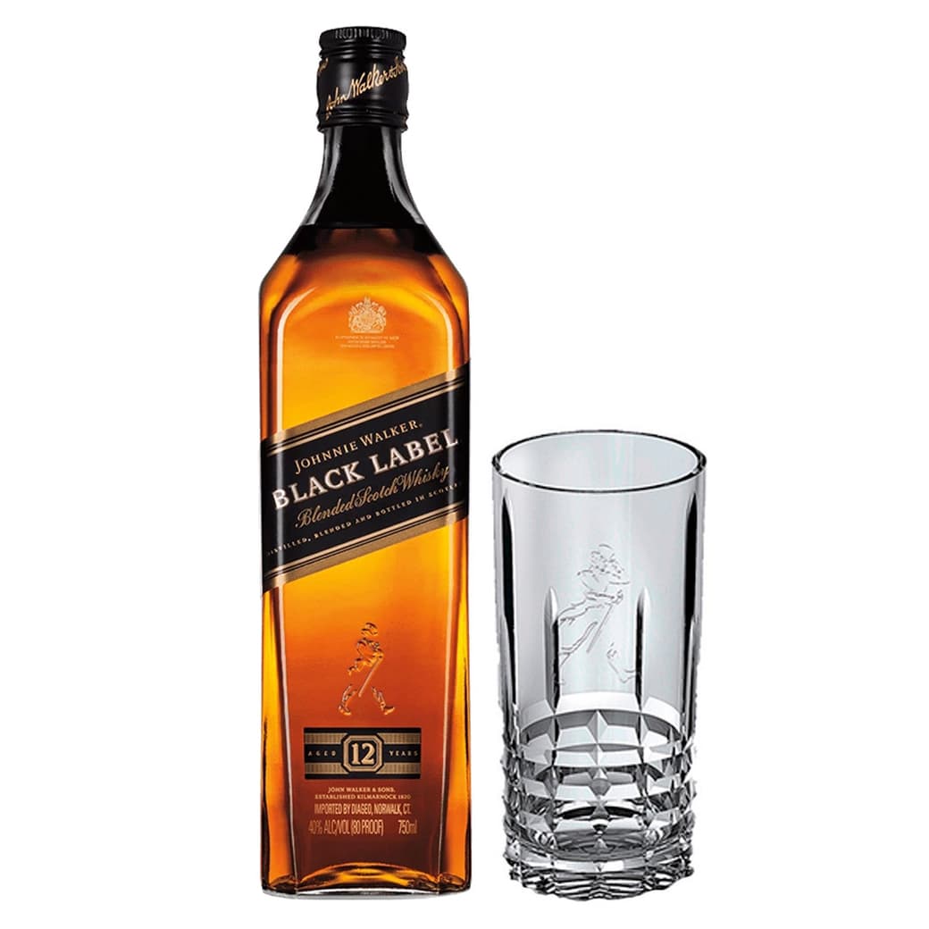 Whisky Johnnie Walker Black Label 750cc 40º alc.+ Vaso Vidrio JW_1