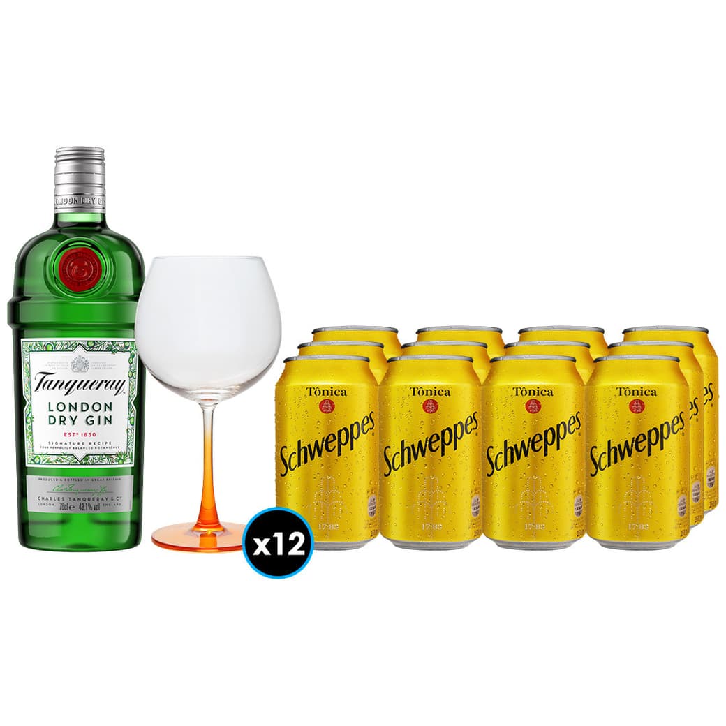 Gin Tanqueray 700cc 43.1ºalc. + Copón Gin Tanqueray + 12x Bebida Schweppes Agua Tónica 350cc_1