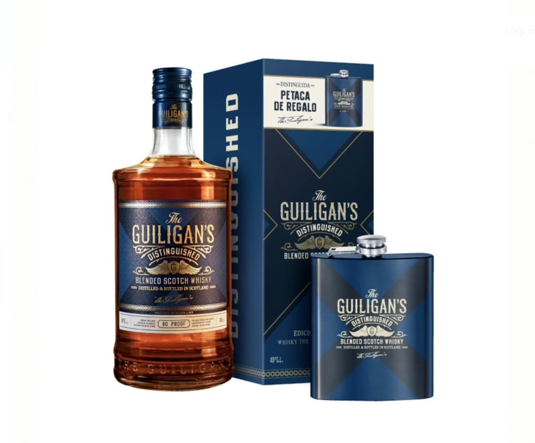 KIT GUILIGANS Nº1: Whisky The Guiligans Distinguished 750 cc 40º alc. + Petaca_1
