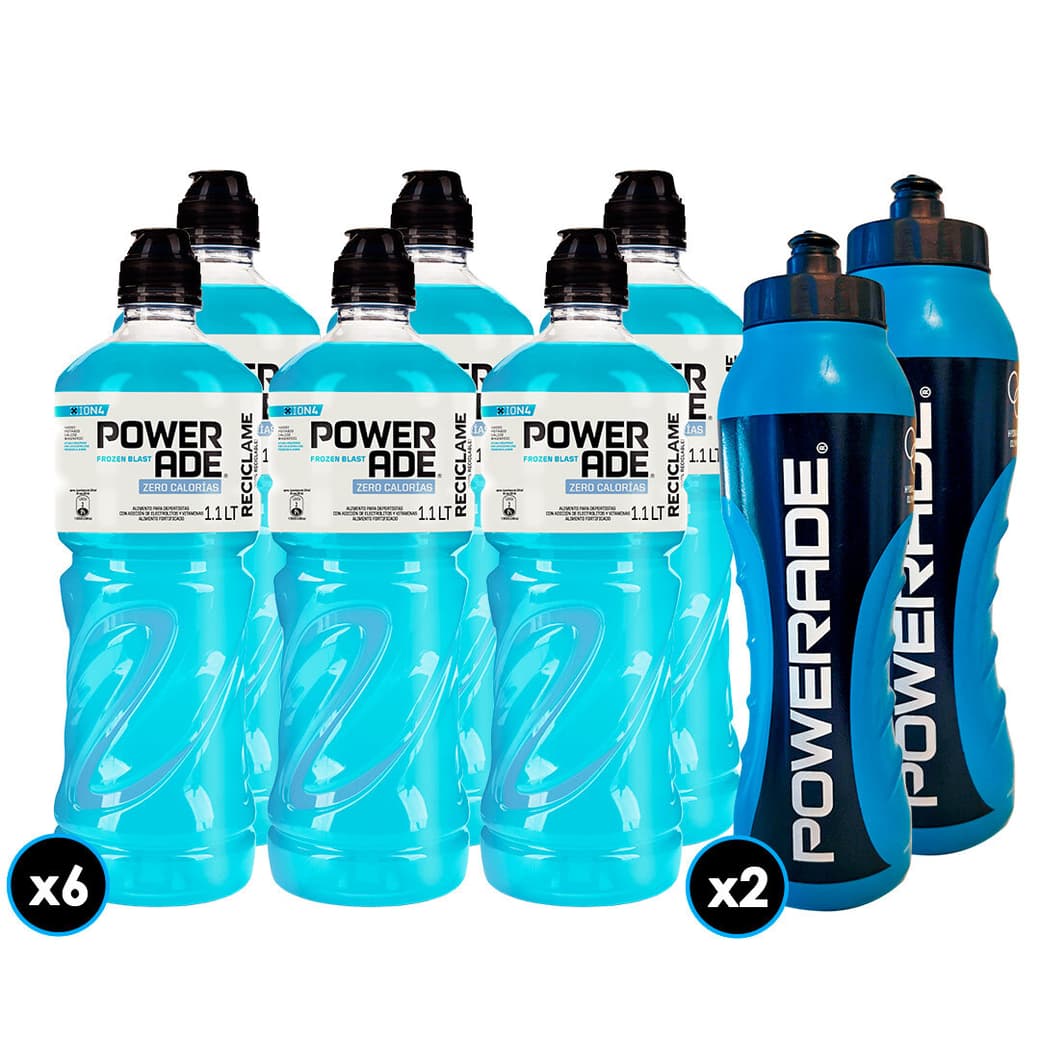 PACK POWER N°1: 6x Bebida Isotónica Powerade Frozen Blast Zero 1.1 Litros + 2x Caramayolas _1