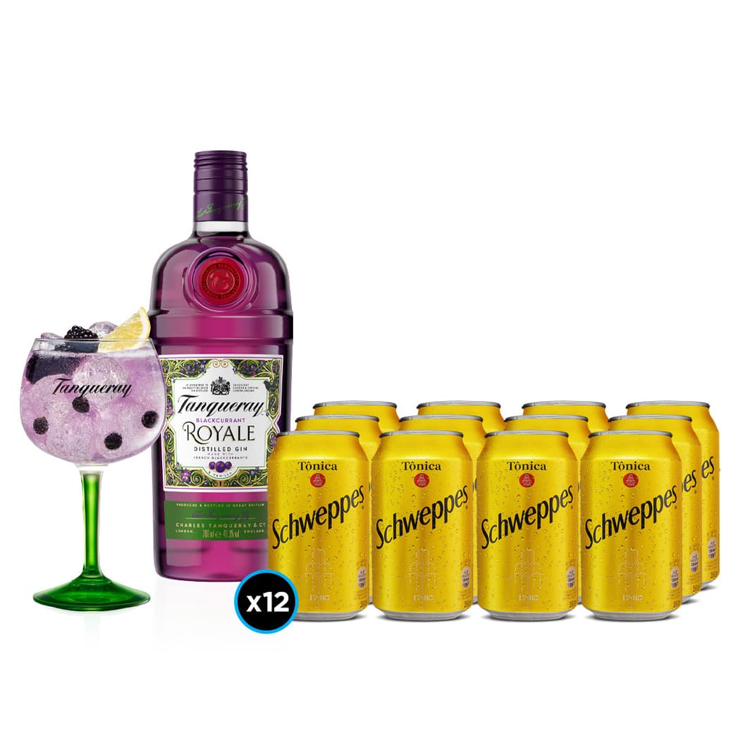 Gin Tanqueray Royale 700cc + Copón Tanqueray + 12x Bebida Schweppes Agua Tónica 350cc_1