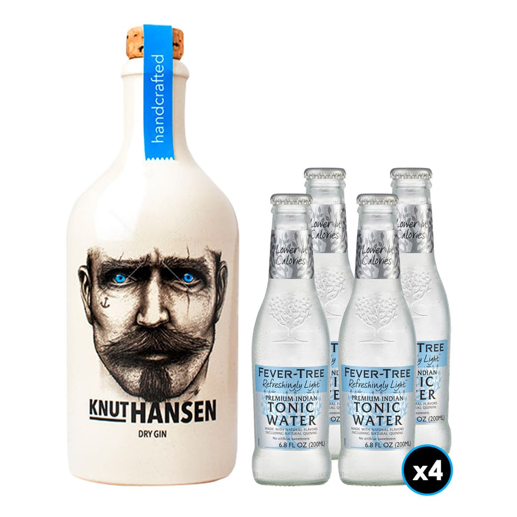 PACK KNUT HANSEN - FEVER TREE (Indian Naturally Light) Nº2: 1x Knut Hansen Dry Gin 500cc 42º alc. + 4x Tonica Fever Tree Indian Naturally Light 200cc_1