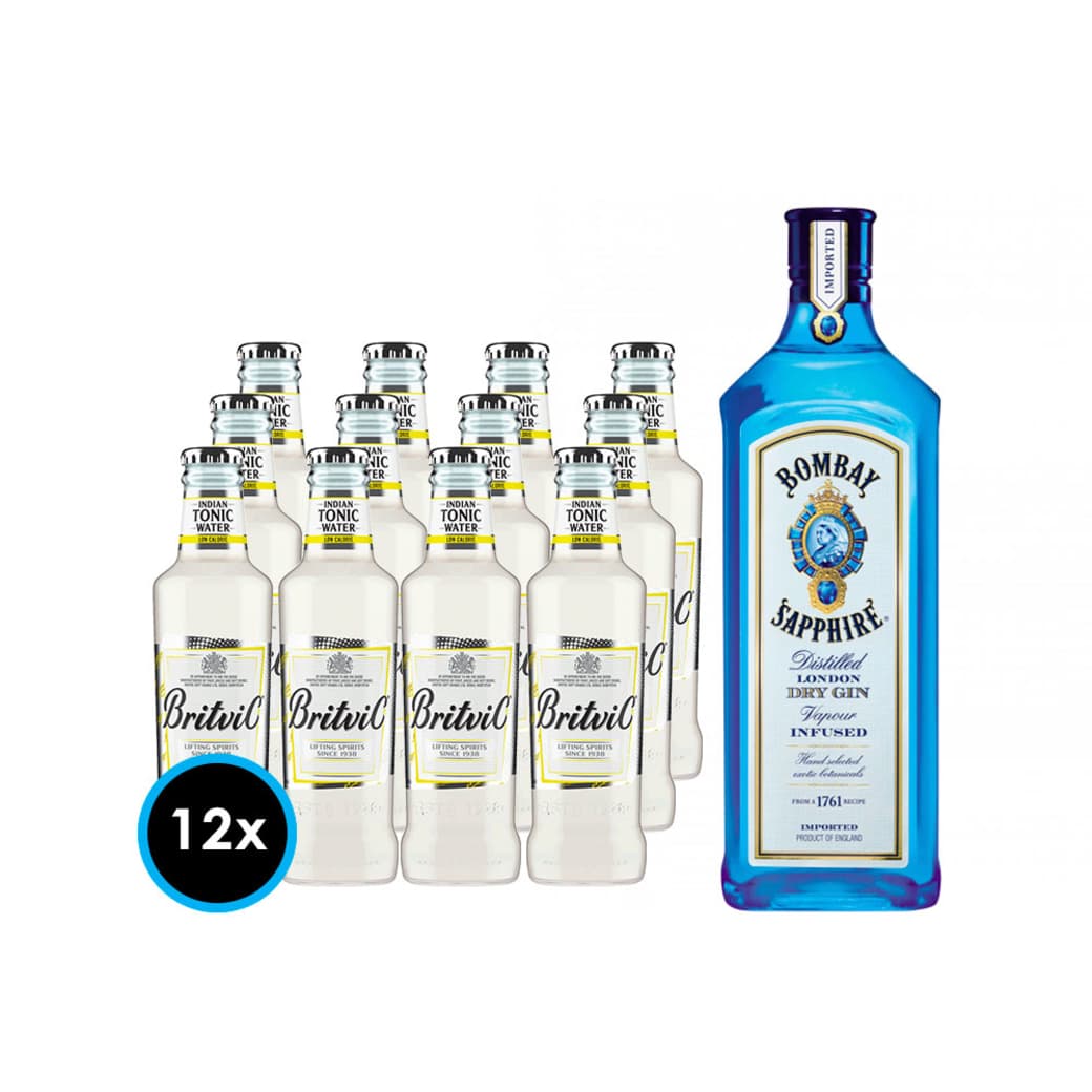 PACK BOMBAY BRITVIC (Agua Tónica Light): 12x Agua Tónica Light Britvic 200cc + Gin Bombay Sapphire 750cc 40°alc_1