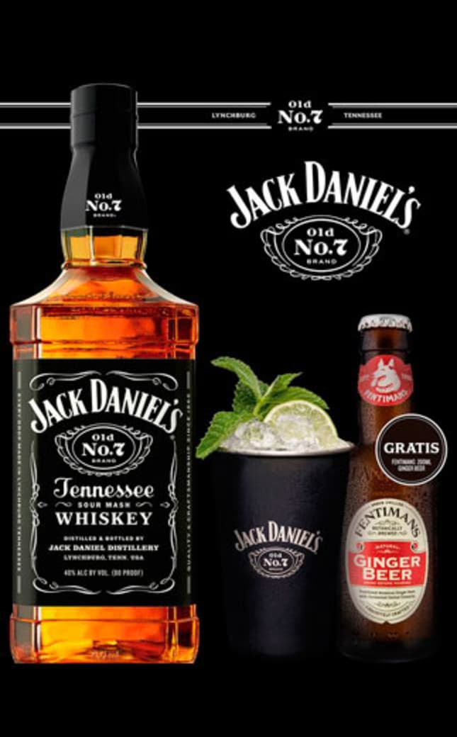 KIT JACK DANIELS N7: 1x Whiskey Jack Daniels Old N7 750cc 40º alc. + 1x Fentimans Ginger Beer 200cc + Vaso Metálico_1
