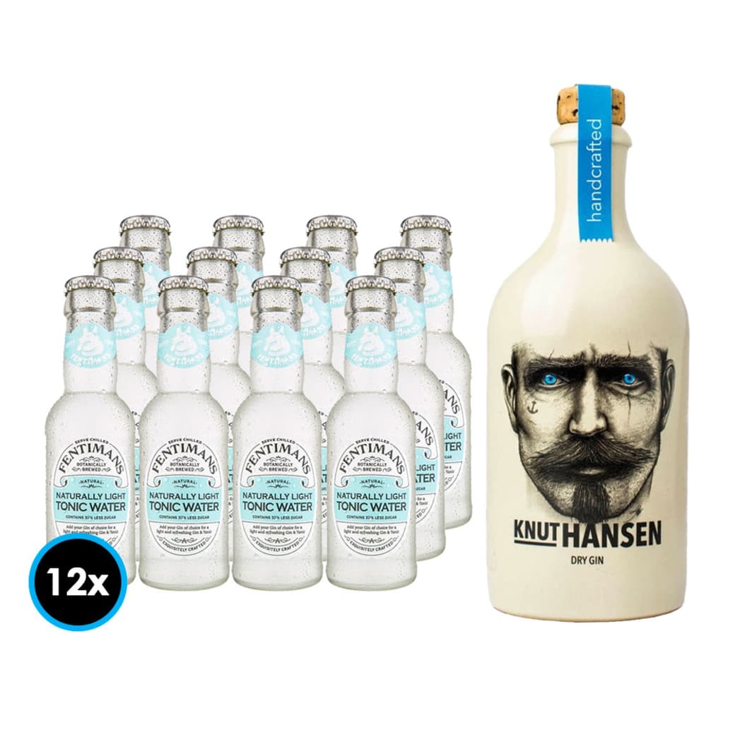 PACK KNUT HANSEN FENTIMANS (Light Tonic Water): Knut Hansen Dry Gin 500cc 42º alc. + 12x Bebida Premium Fentimans Light Tonic Water 200cc_1