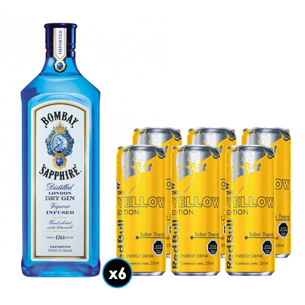 PACK TROPICAL GIN N°3: Bebida Energética Red Bull Yellow Edition en Lata 250cc + Gin Bombay Sapphire 750cc 40º_1