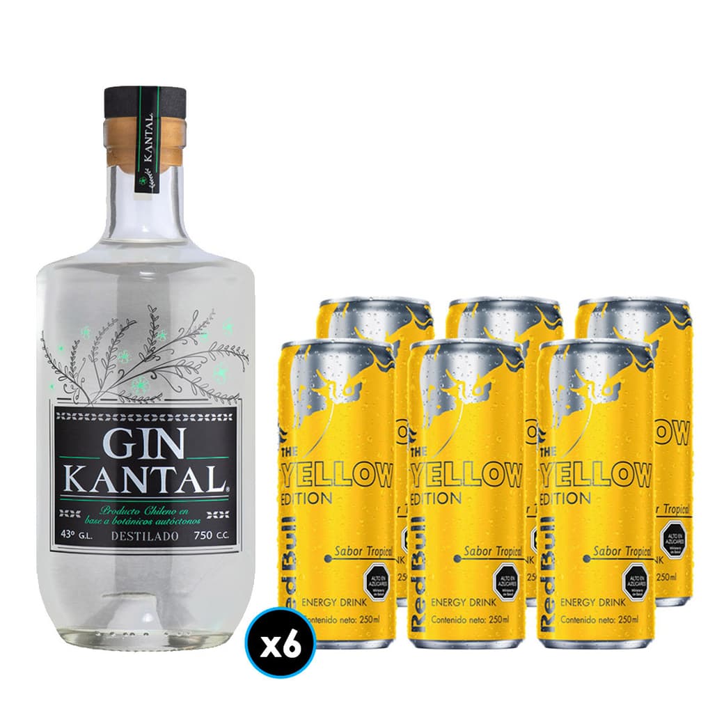 PACK TROPICAL GIN N°2: 6x Bebida Energética Red Bull Yellow Edition en Lata 250cc + 1x Gin Kantal 750cc 43º alc._1