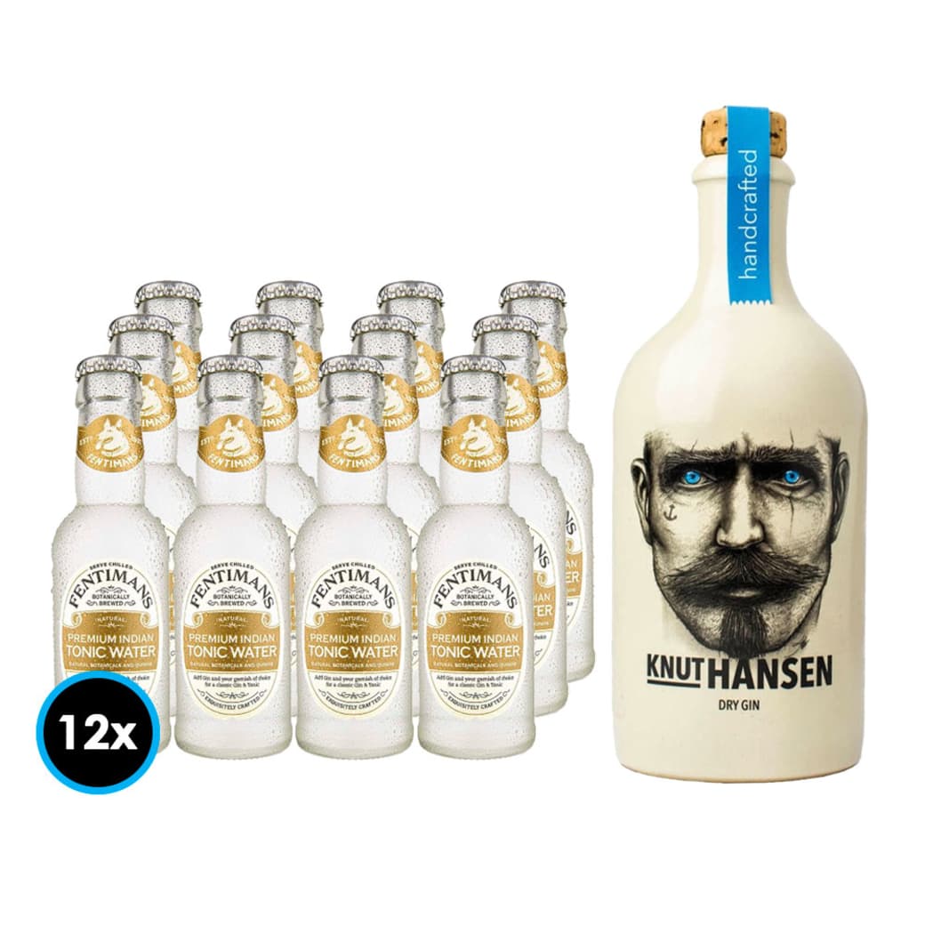PACK KNUT HANSEN FENTIMANS (Tonic Water): Knut Hansen Dry Gin 500cc 42º alc. + 12x Bebida Premium Fentimans Tonic Water 200cc_1