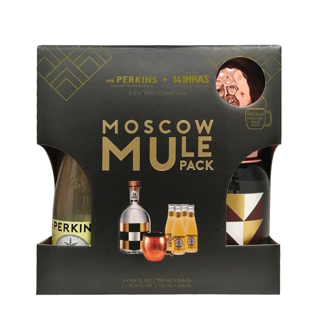 Pack Moscow Mule: Vodka 14 Inkas 750cc + 4x Ginger Beer Mr. Perkins 200cc + Mug de Cobre_1