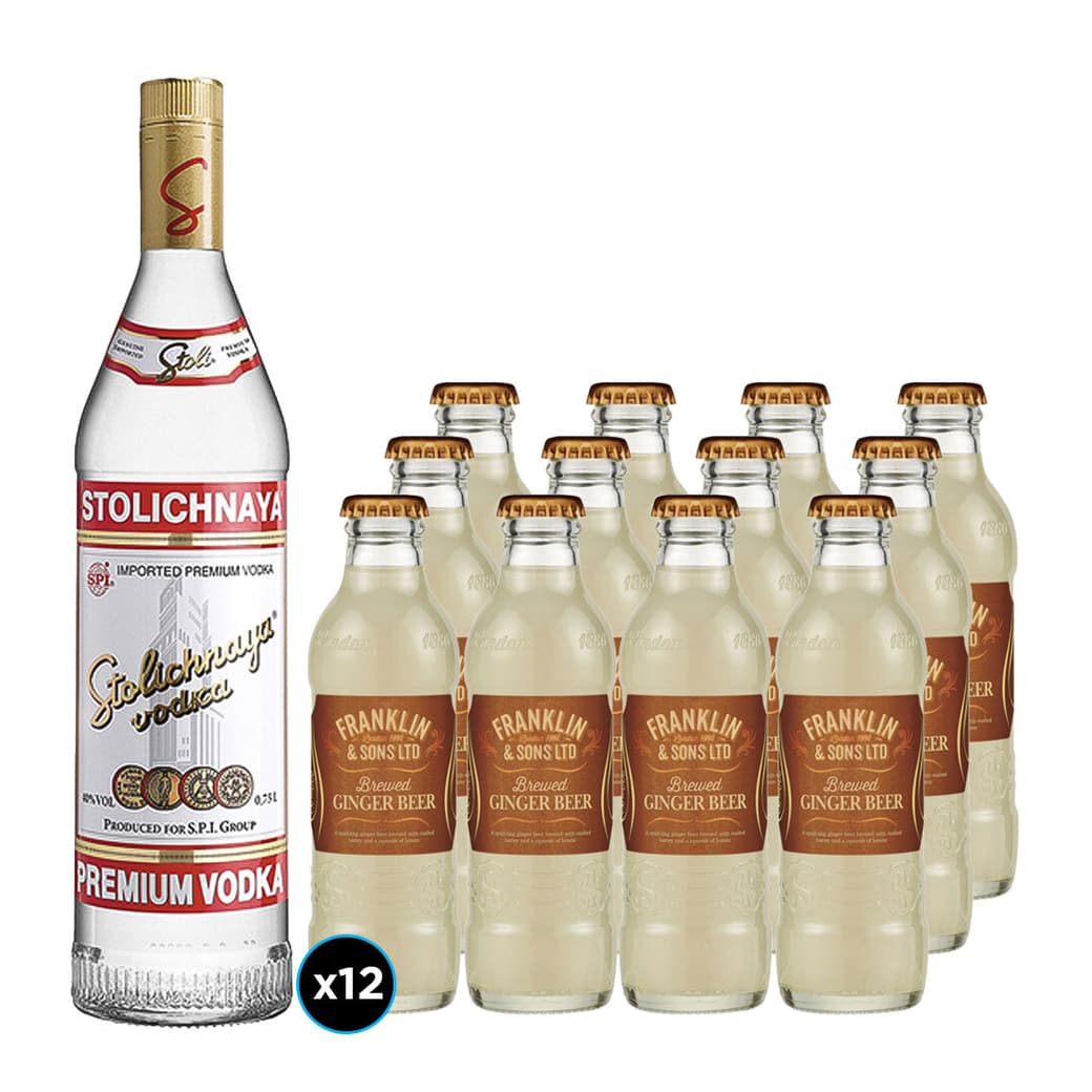 PACK STOLICHNAYA + FRANKLIN Vodka Stolichnaya 750cc + 12x Franklin and Sons Ginger Beer 200cc_1
