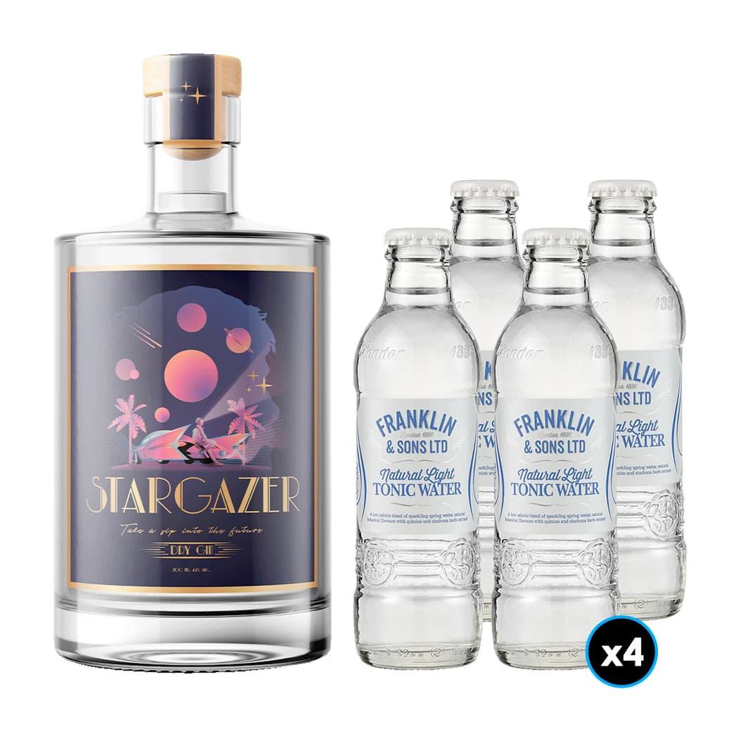 PACK STARGAZER + TÓNICA FRANKLIN: 1x Stargazer Gin 700cc 42º alc. + 4x Tónica Premium Franklin and Sons Light Tonic Water 200cc_1
