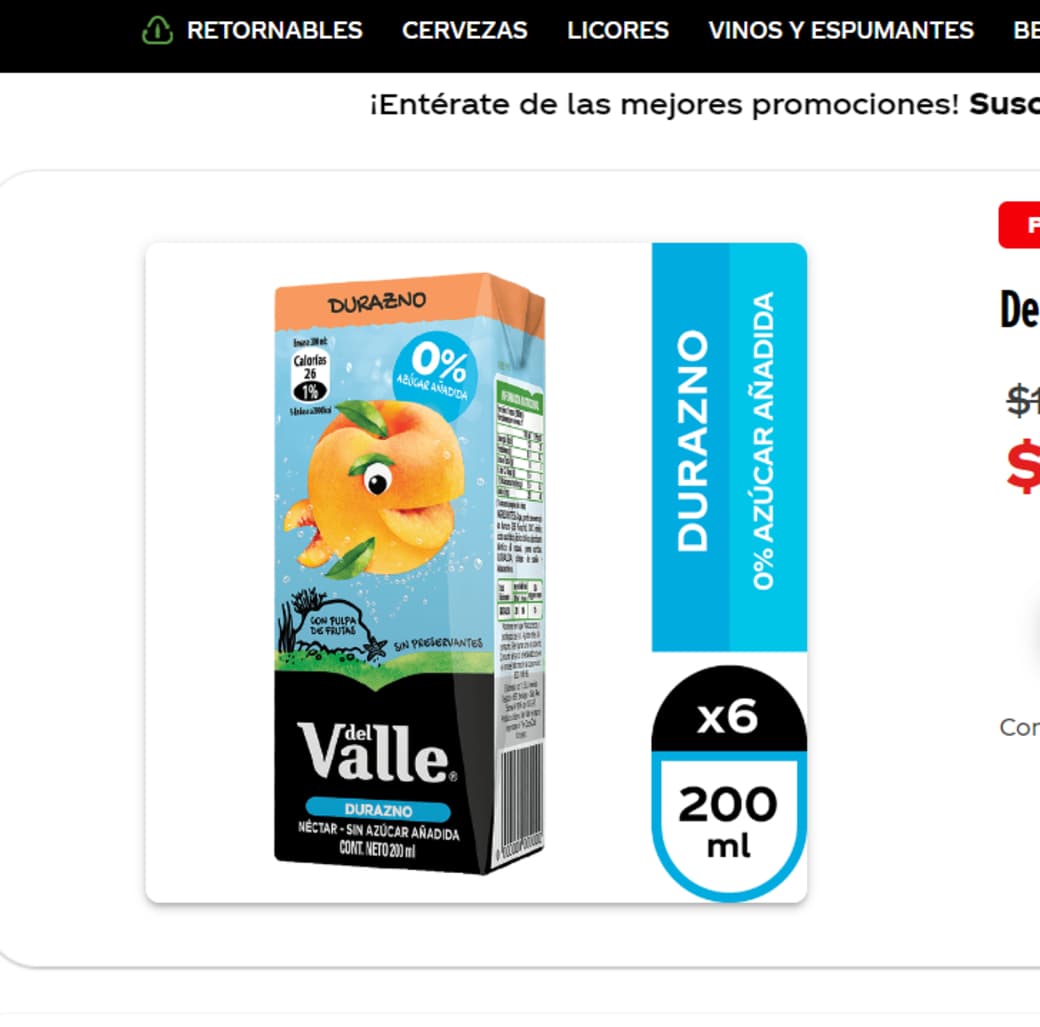 Néctar Del Valle Durazno Light Tetra 200cc_1