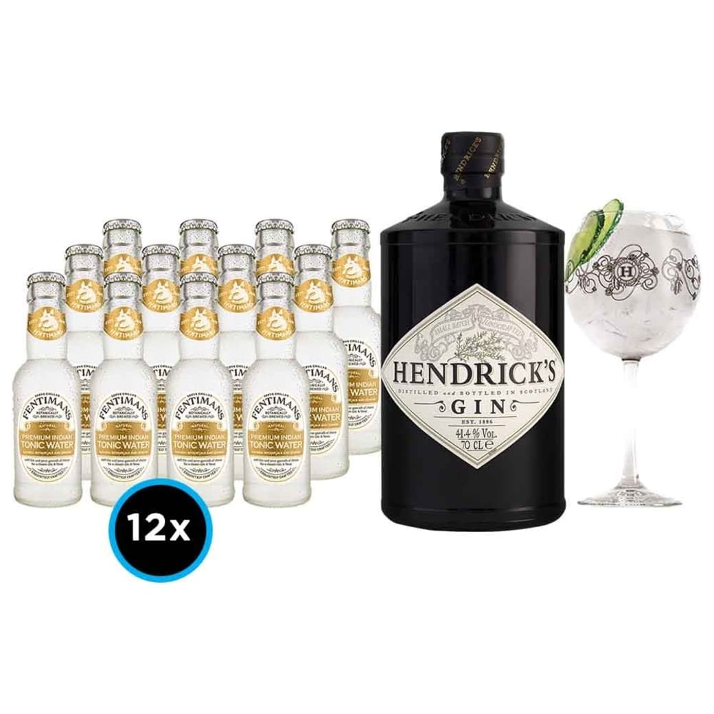 PACK FENTIMANS HENDRICKS (Tonic Water) + Copa Hendricks: 12x Bebida Premium Fentimans Tonic Water 200cc + Gin Hendricks 700cc 41,4º alc. + Copa Hendricks_1